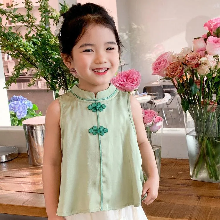 2 Pieces Set Baby Kid Girls Solid Color Tank Tops And Shorts
