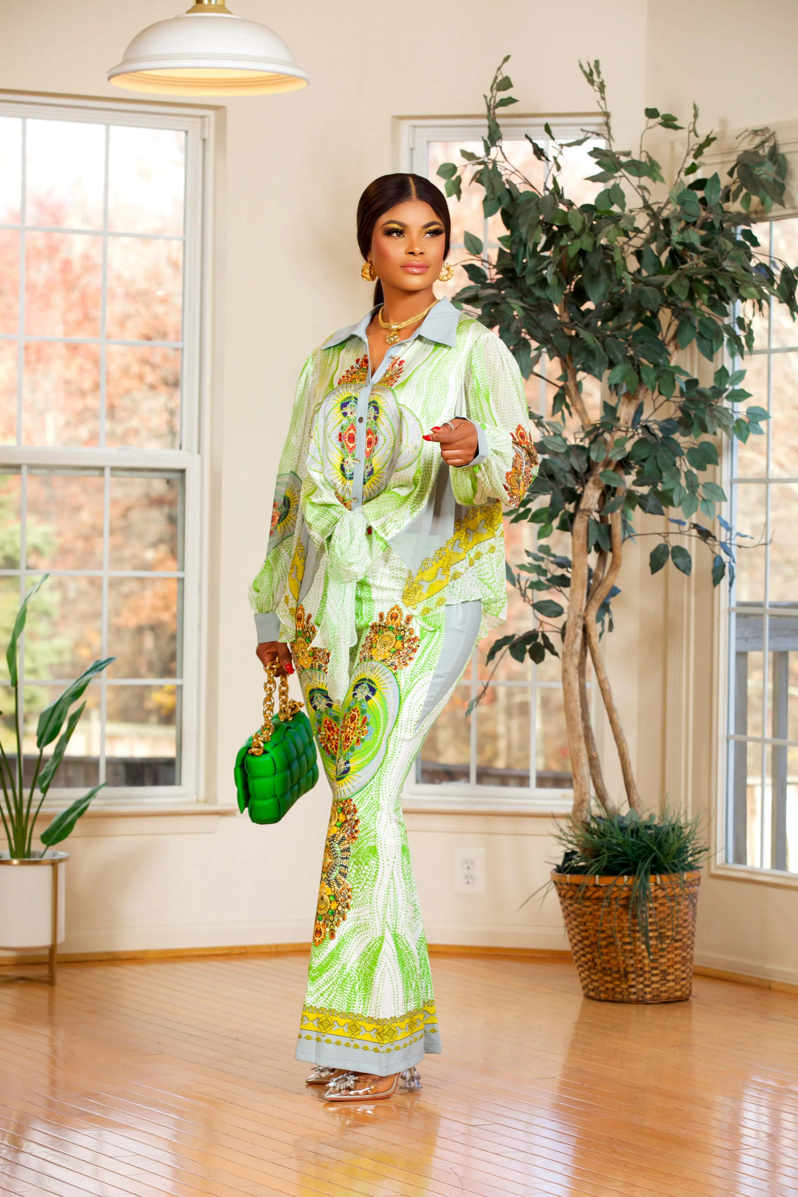2piecs Palazzo pant set( LEMON)