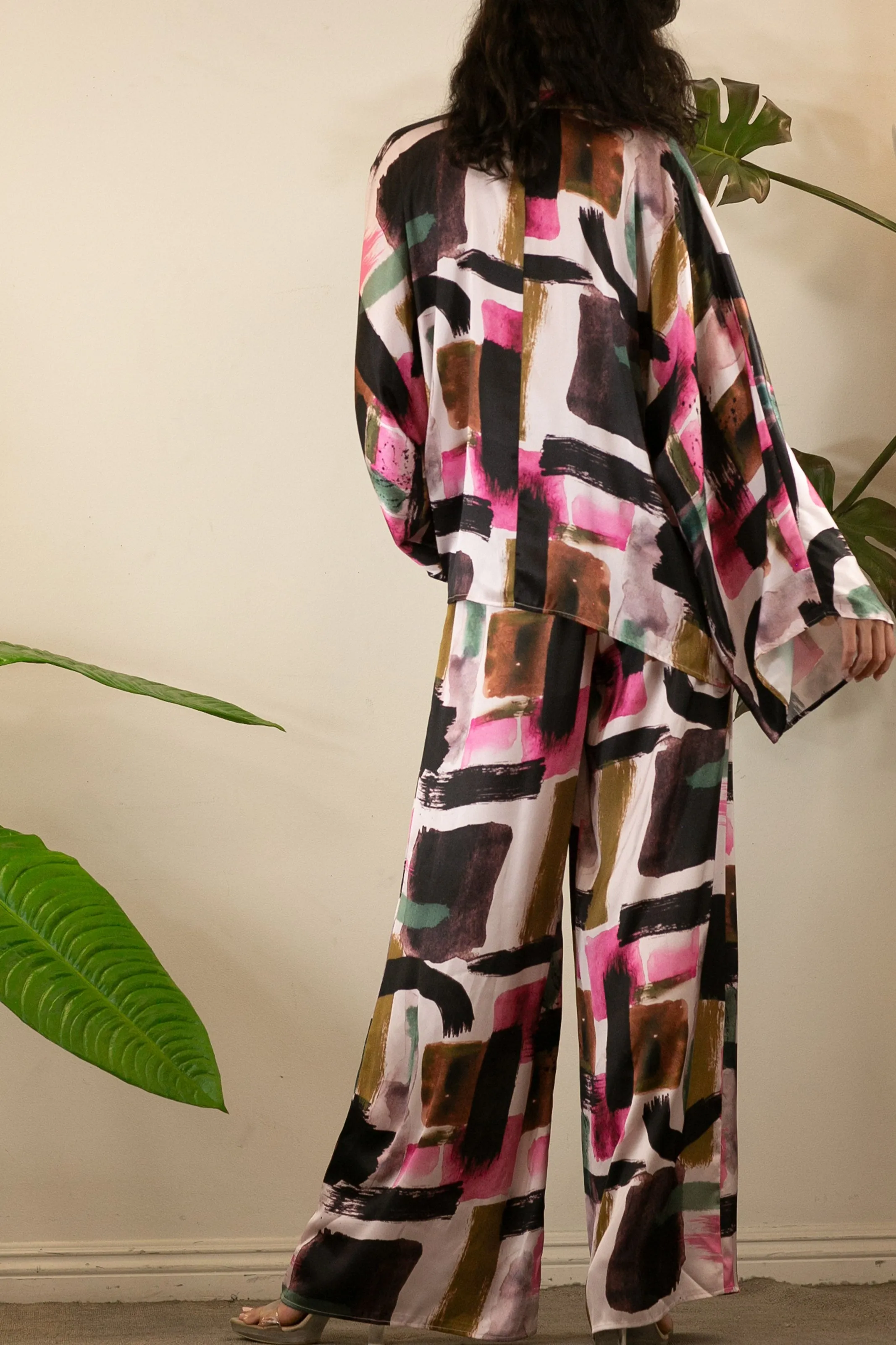 Abstract Printed Kimono Pant Set