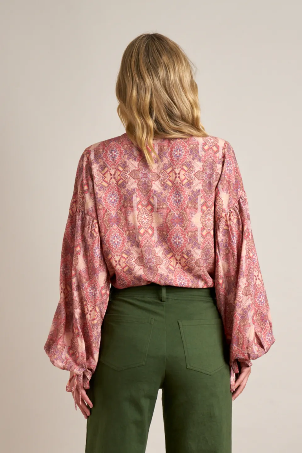 Ayla Blouse Pink Multi Wandering Soul Balloon Sleeve Blouse
