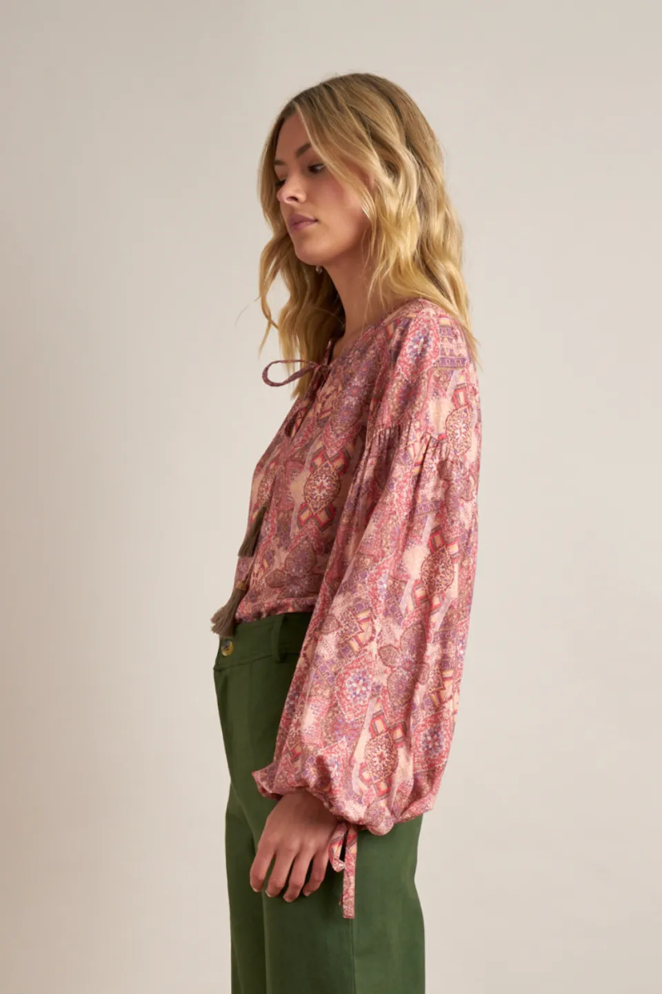 Ayla Blouse Pink Multi Wandering Soul Balloon Sleeve Blouse