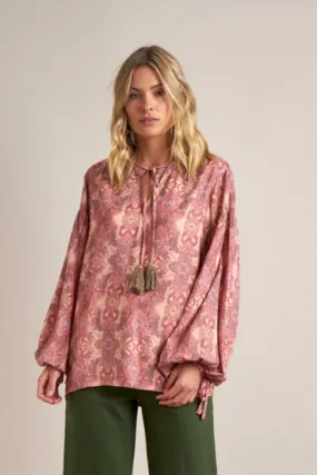 Ayla Blouse Pink Multi Wandering Soul Balloon Sleeve Blouse