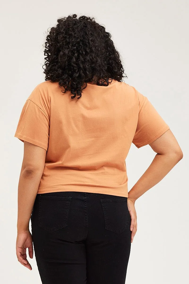 Beige Crop T-Shirt Portland Embroidered Cotton Semi