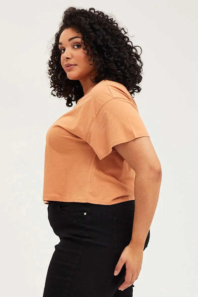 Beige Crop T-Shirt Portland Embroidered Cotton Semi
