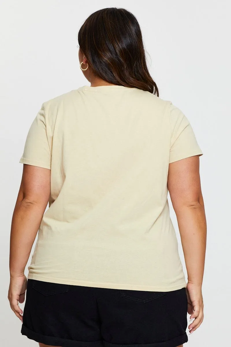 Beige Graphic T-Shirt Astrology Short Sleeve Cotton