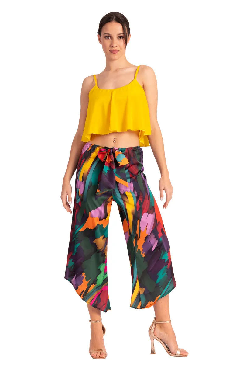 Colorful Waist Tie Asymmetric Cropped Tango Pants