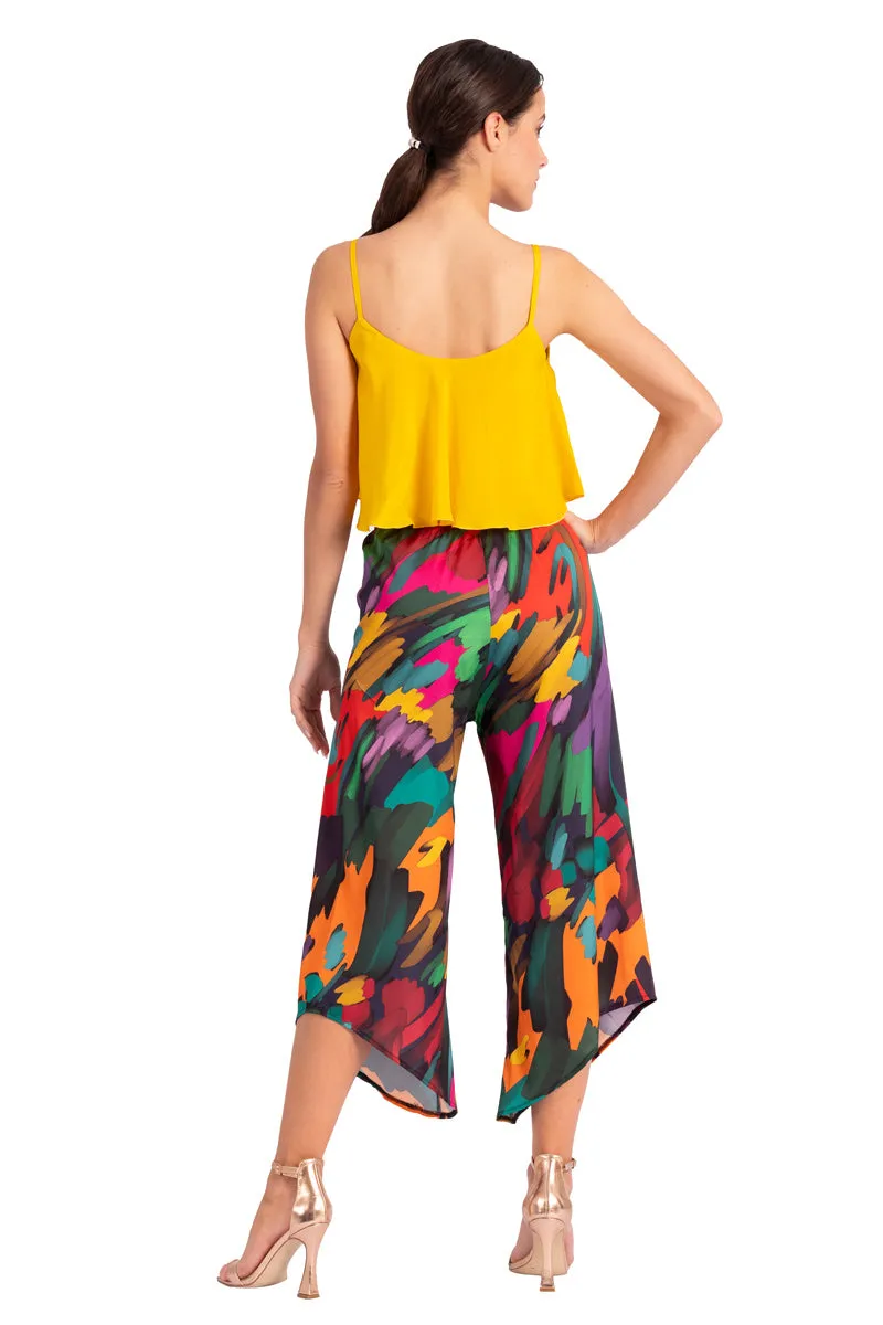 Colorful Waist Tie Asymmetric Cropped Tango Pants