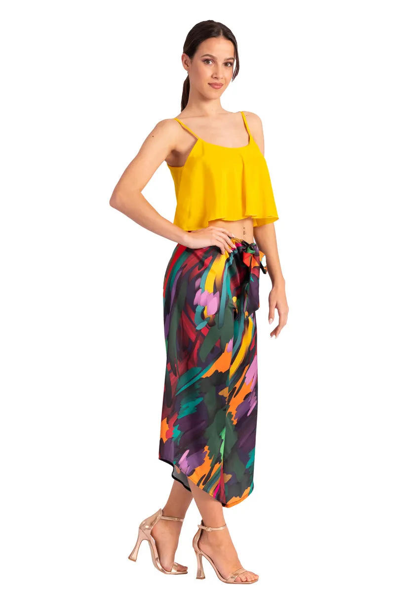 Colorful Waist Tie Asymmetric Cropped Tango Pants