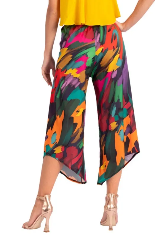 Colorful Waist Tie Asymmetric Cropped Tango Pants