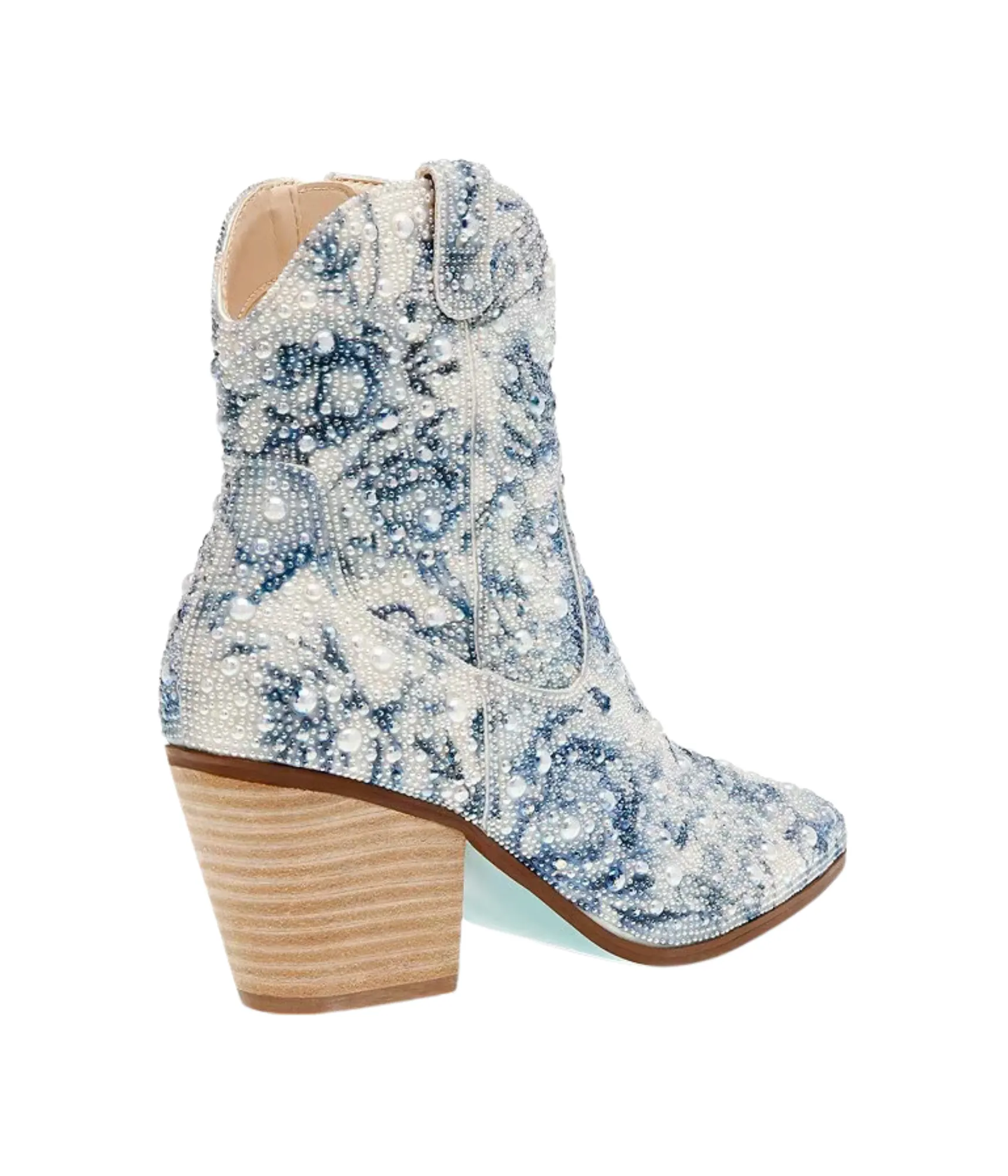 Diva Blue Floral Rhinestone Ankle Boots