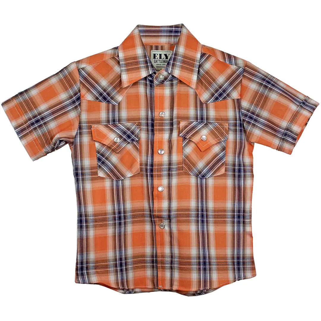 Ely Cattleman Boys' Short Sleeve Plaid Snap Shirt