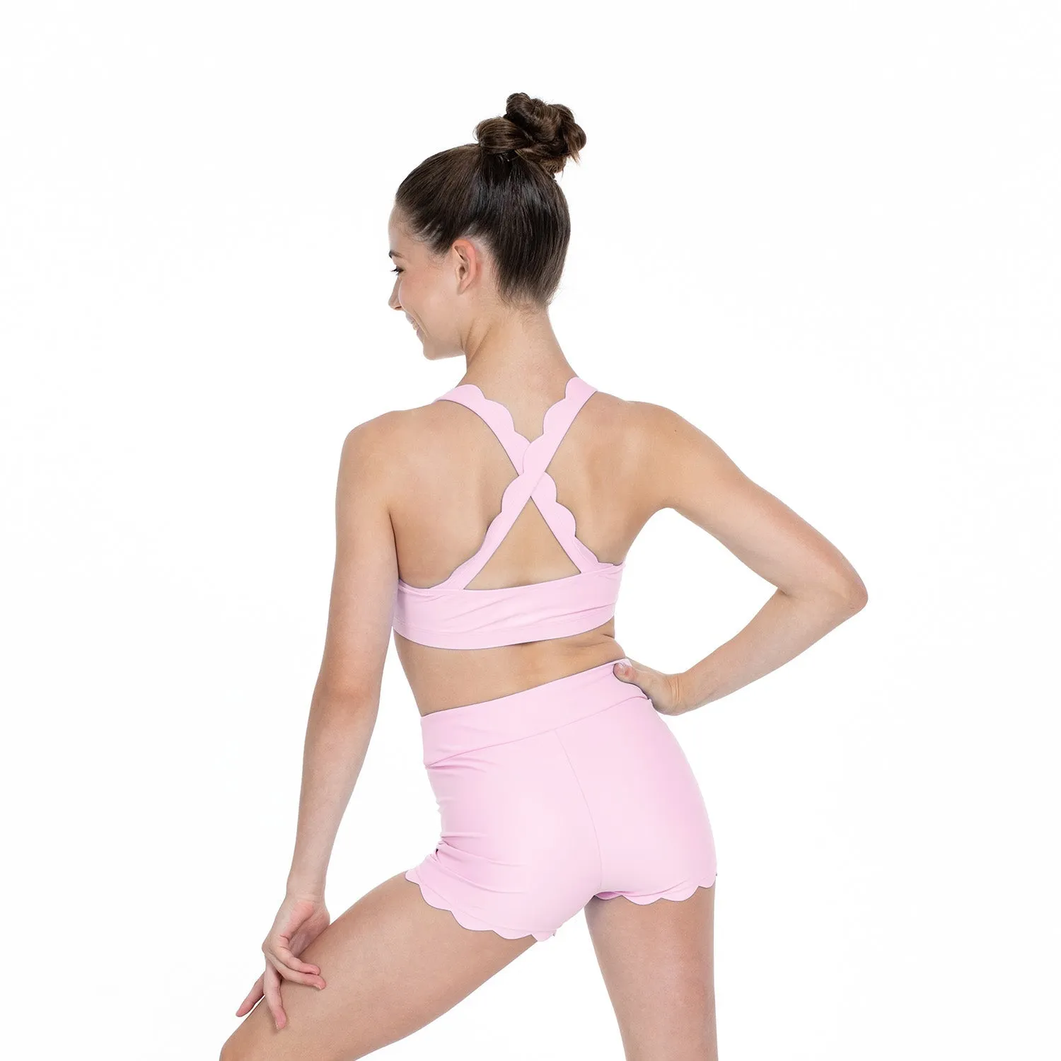 Emily: Scalloped Hem Active Short in Pink