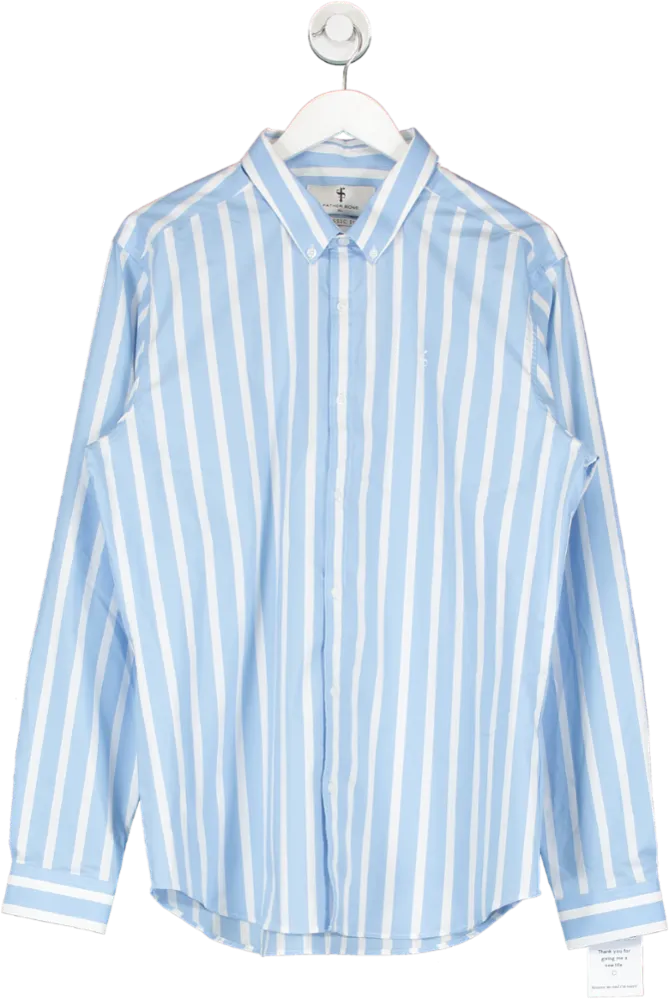 Father Sons Blue Classic Deckchair Woven Stripe Long Sleeve Shirt UK XL