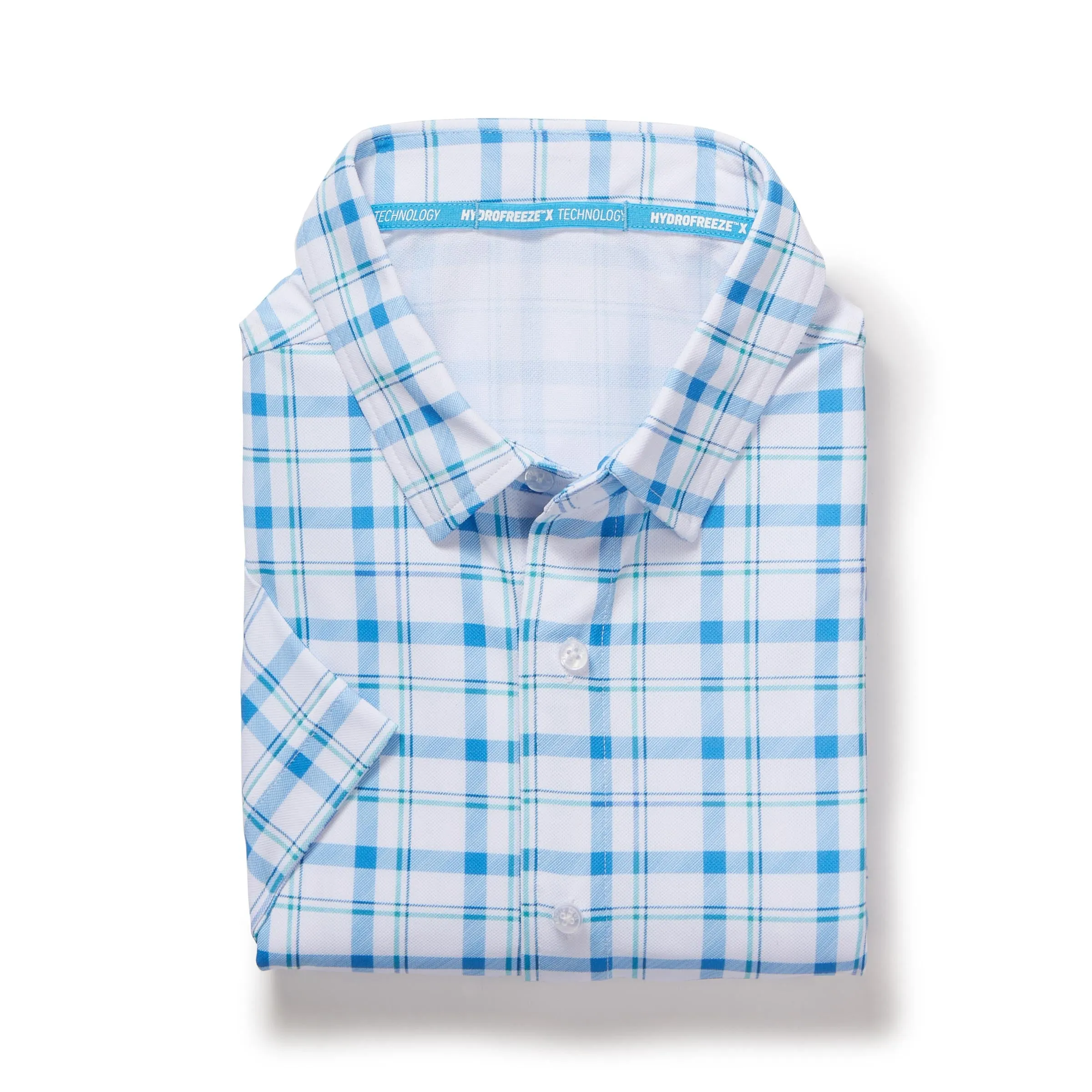 MagnaReady x Arctic Cooling Magnetic Front Polo Short Sleeves in Blue Plaid