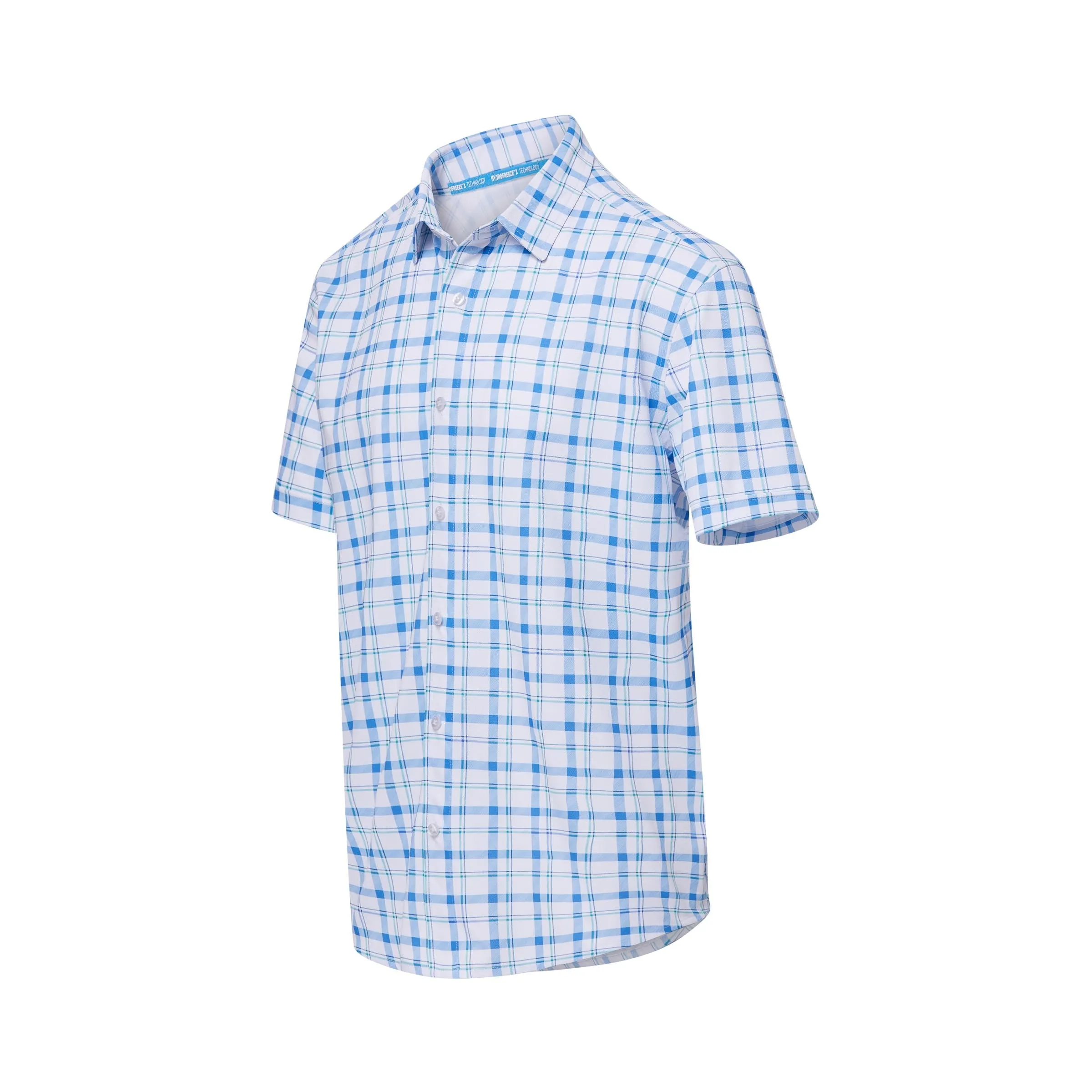 MagnaReady x Arctic Cooling Magnetic Front Polo Short Sleeves in Blue Plaid