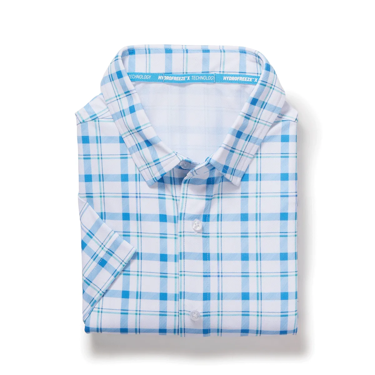 MagnaReady x Arctic Cooling Magnetic Front Polo Short Sleeves in Blue Plaid