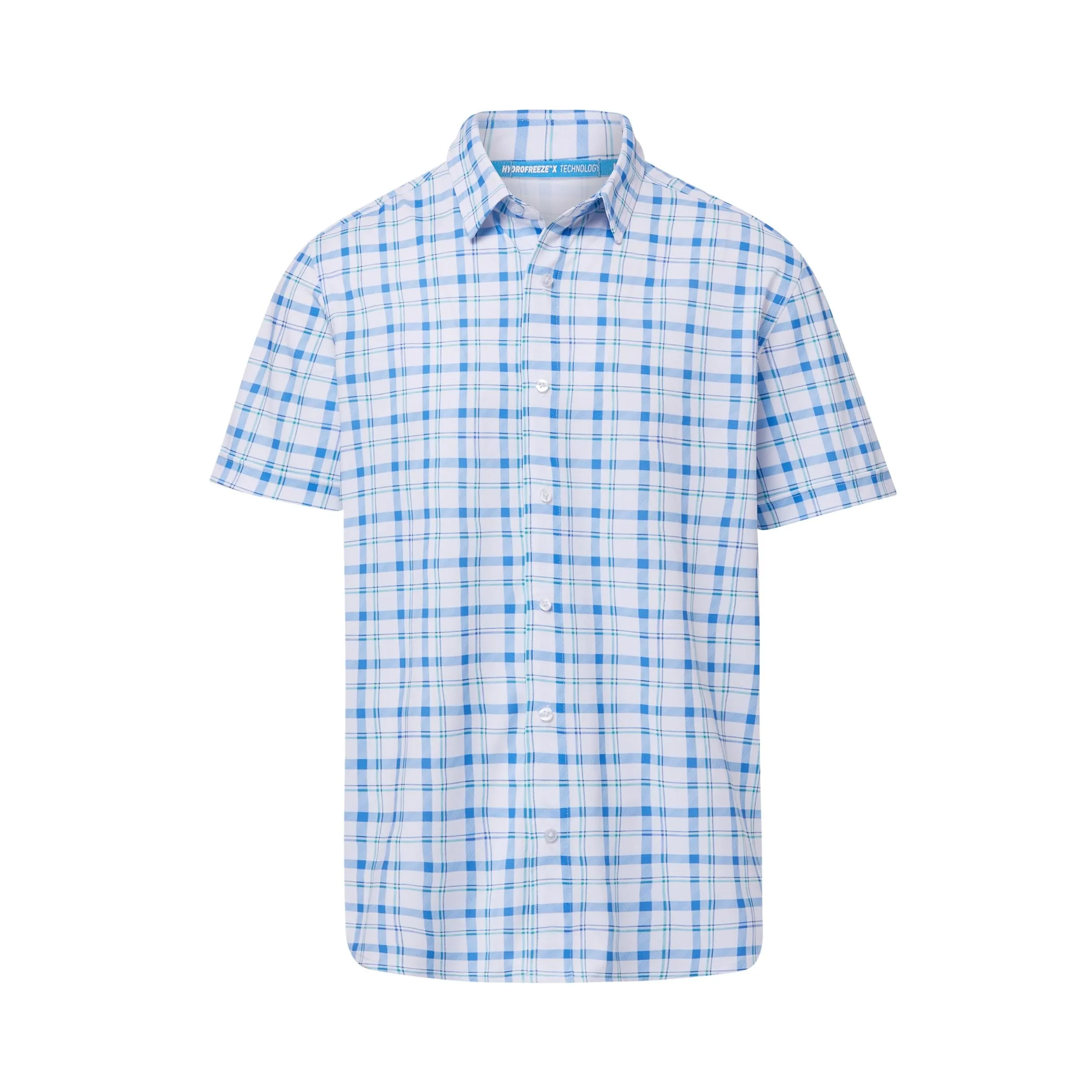 MagnaReady x Arctic Cooling Magnetic Front Polo Short Sleeves in Blue Plaid