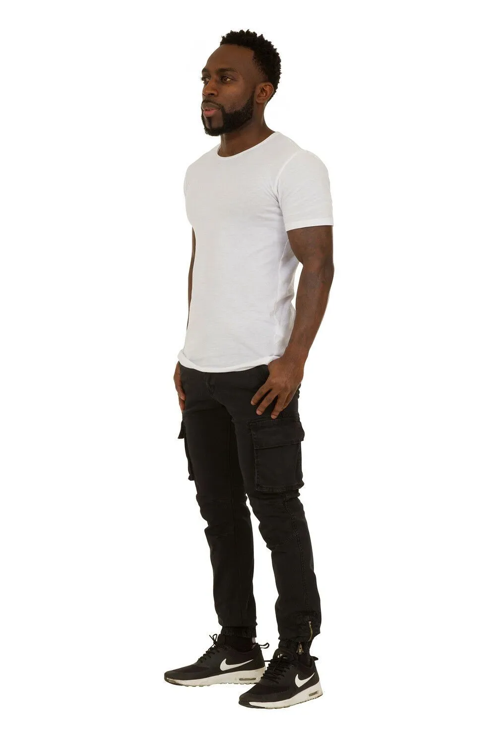 Men's Cargo Trousers - Elasticated and Zipped at ankle - Black