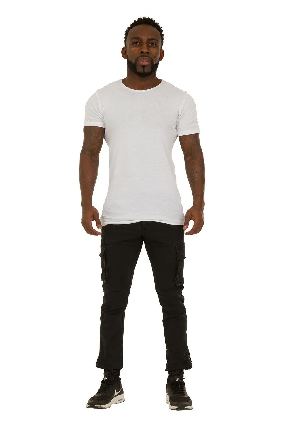 Men's Cargo Trousers - Elasticated and Zipped at ankle - Black