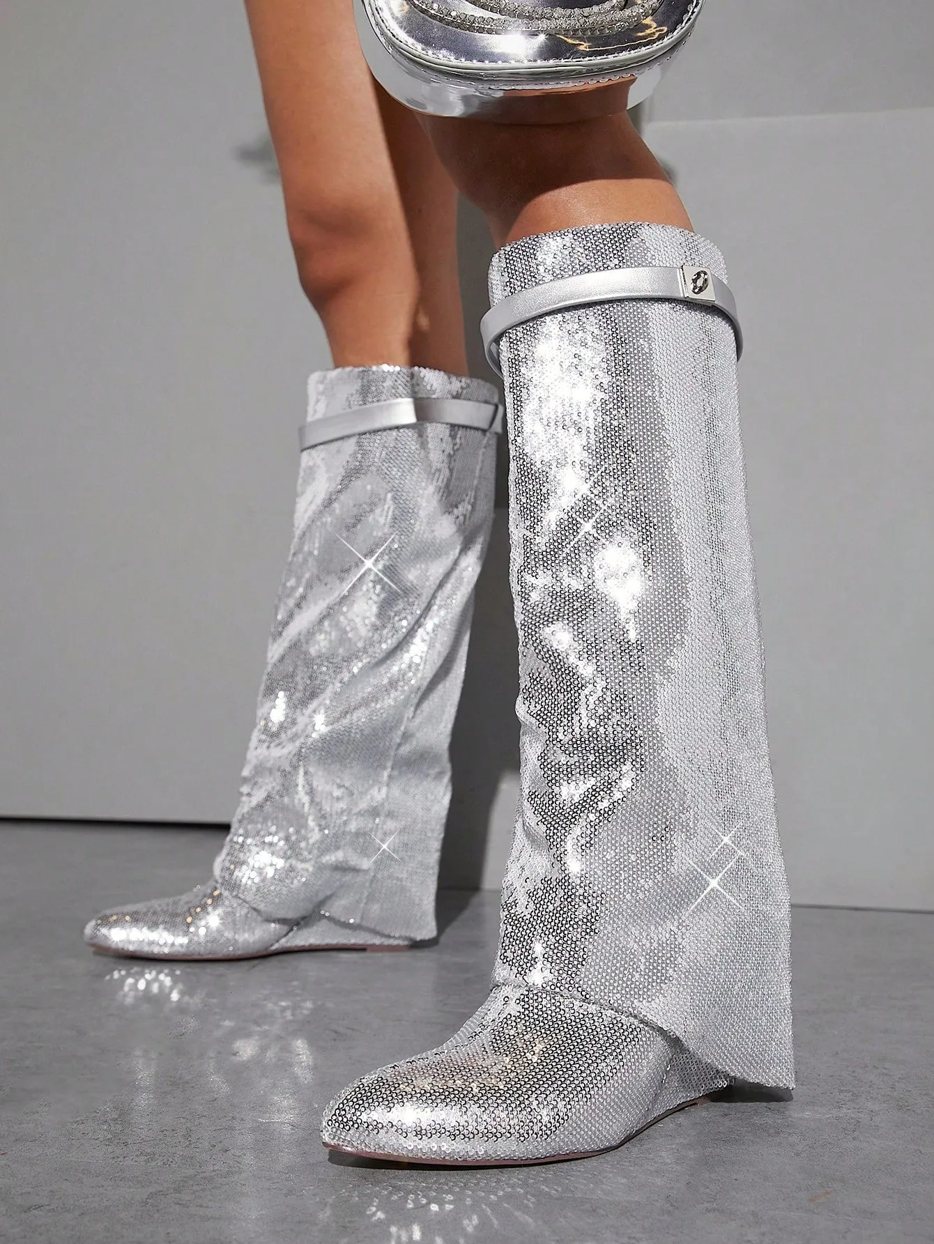 Metallic Faux Leather Pointy Toe Boots