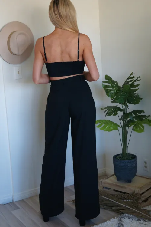 Milan Pleated Wide Leg Pants - Black