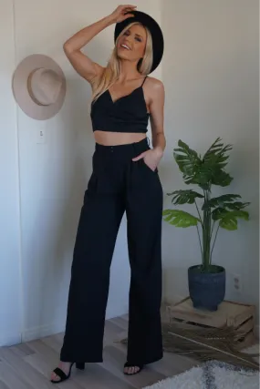 Milan Pleated Wide Leg Pants - Black