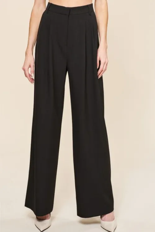 Milan Pleated Wide Leg Pants - Black