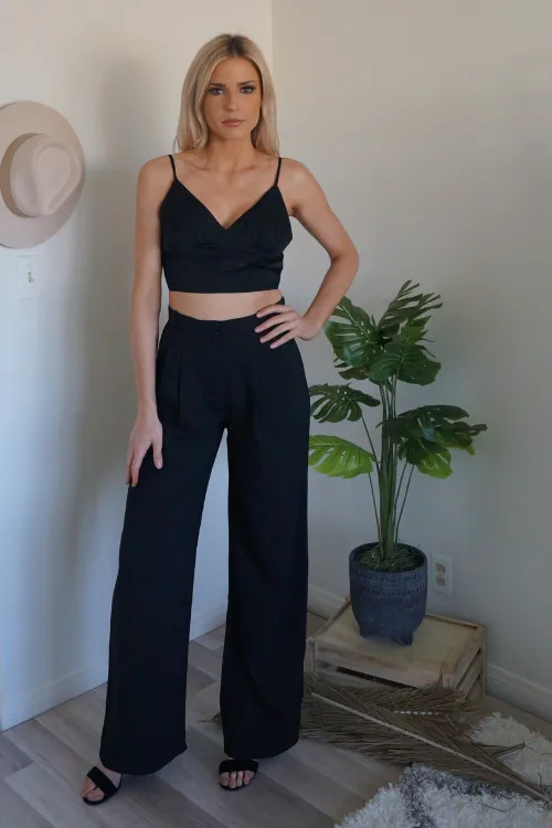 Milan Pleated Wide Leg Pants - Black