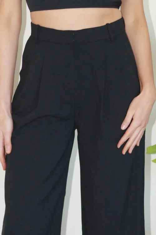 Milan Pleated Wide Leg Pants - Black