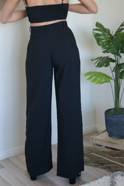Milan Pleated Wide Leg Pants - Black