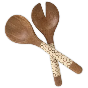 Natural Inlaid Mango Wood Salad Servers, Small