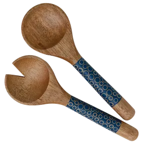 Navy Inlaid Mango Wood Salad Servers, Small - SALE HOMEWARES