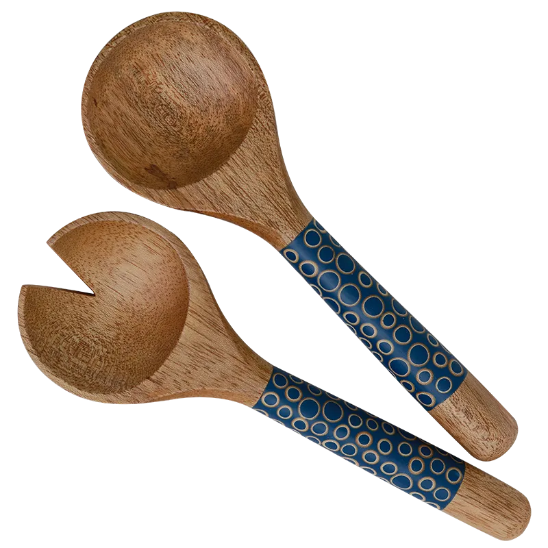 Navy Inlaid Mango Wood Salad Servers, Small - SALE HOMEWARES