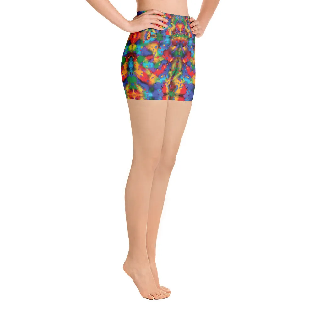 Painted Rainbow Kaleidoscope High Waisted Yoga Shorts Trendy Wild Athleisure