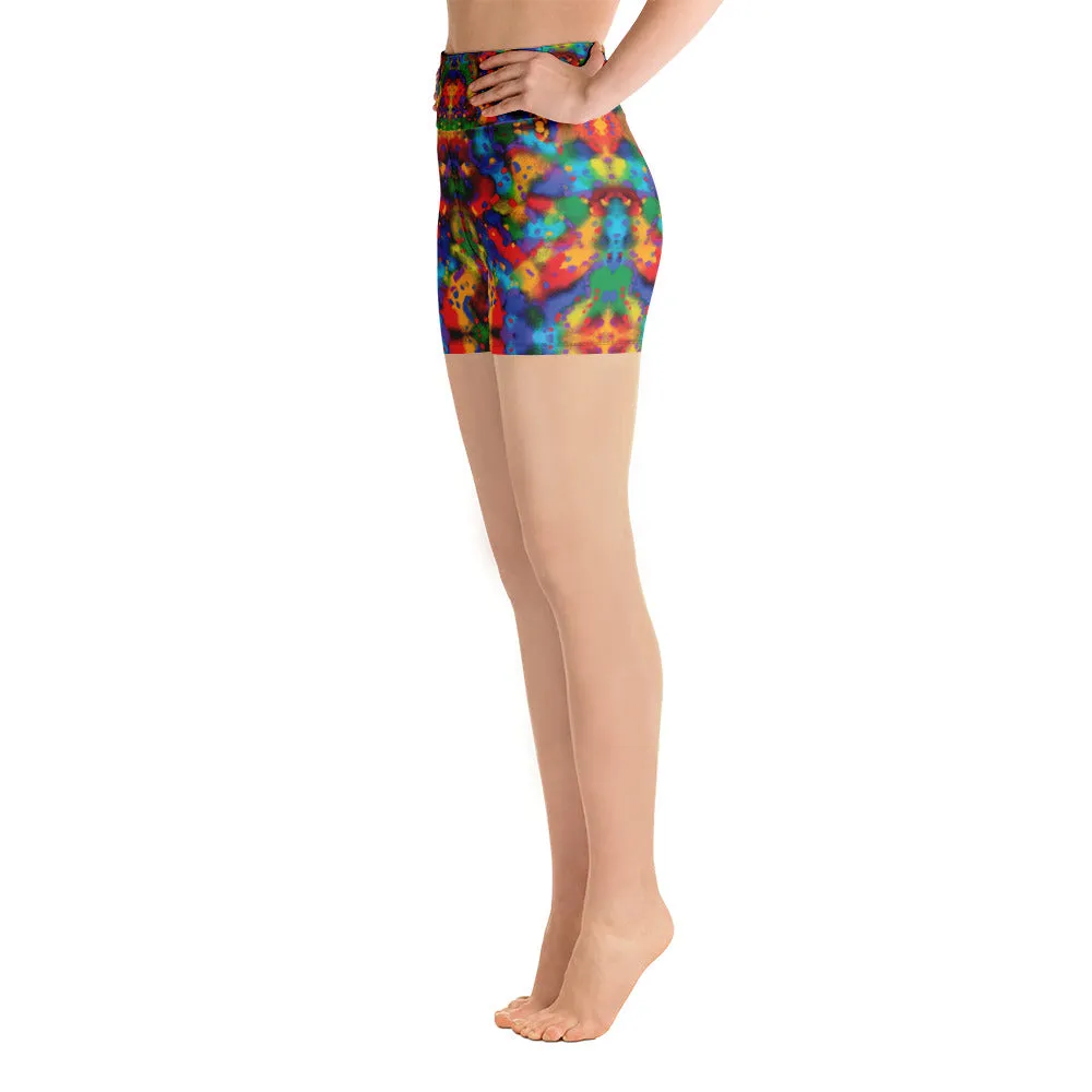 Painted Rainbow Kaleidoscope High Waisted Yoga Shorts Trendy Wild Athleisure