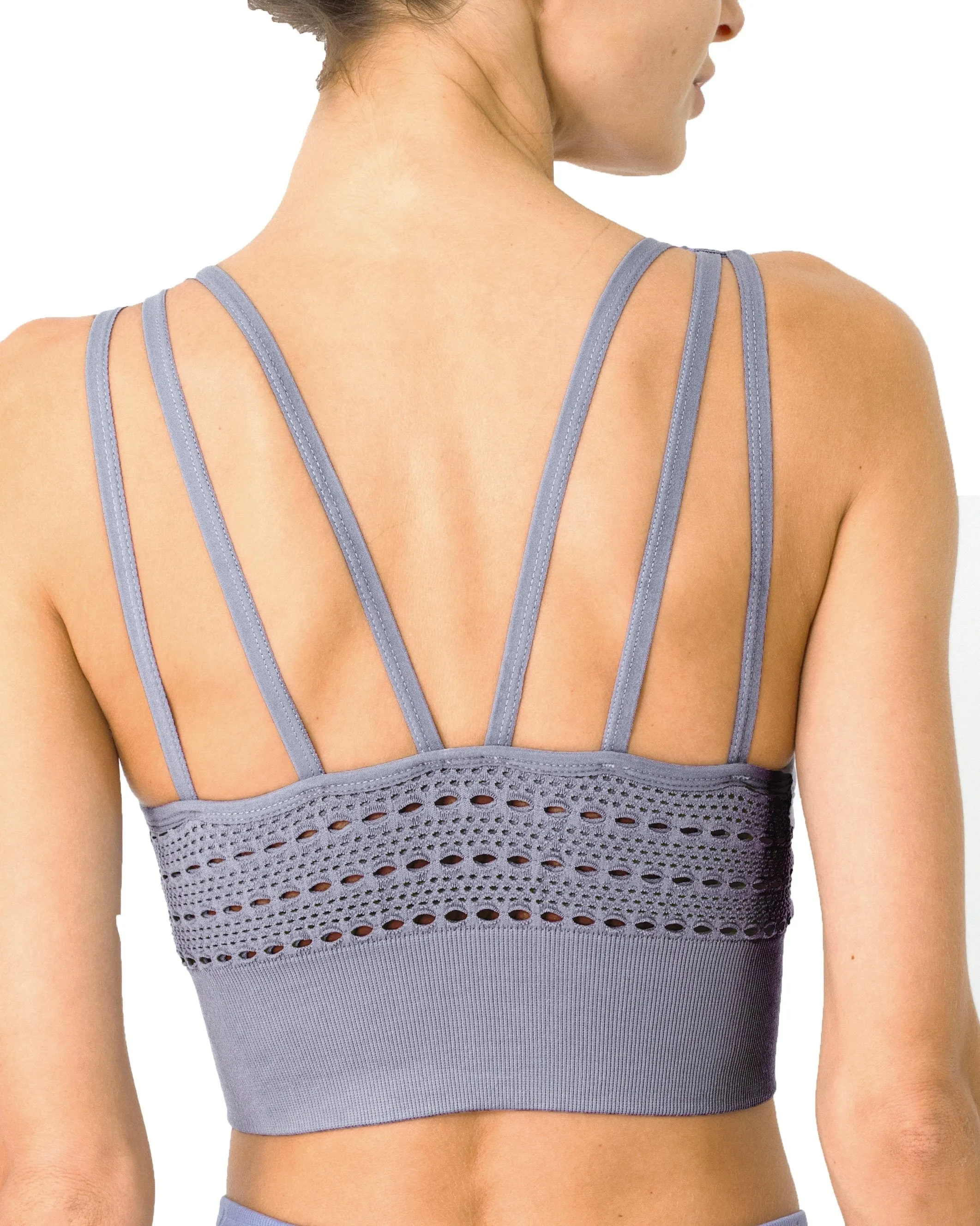 Savoy Active Mesh Seamless Bra with Cutouts - Grey Purple