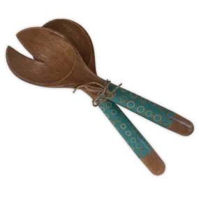 Turquoise Inlaid Mango Wood Salad Servers, Small