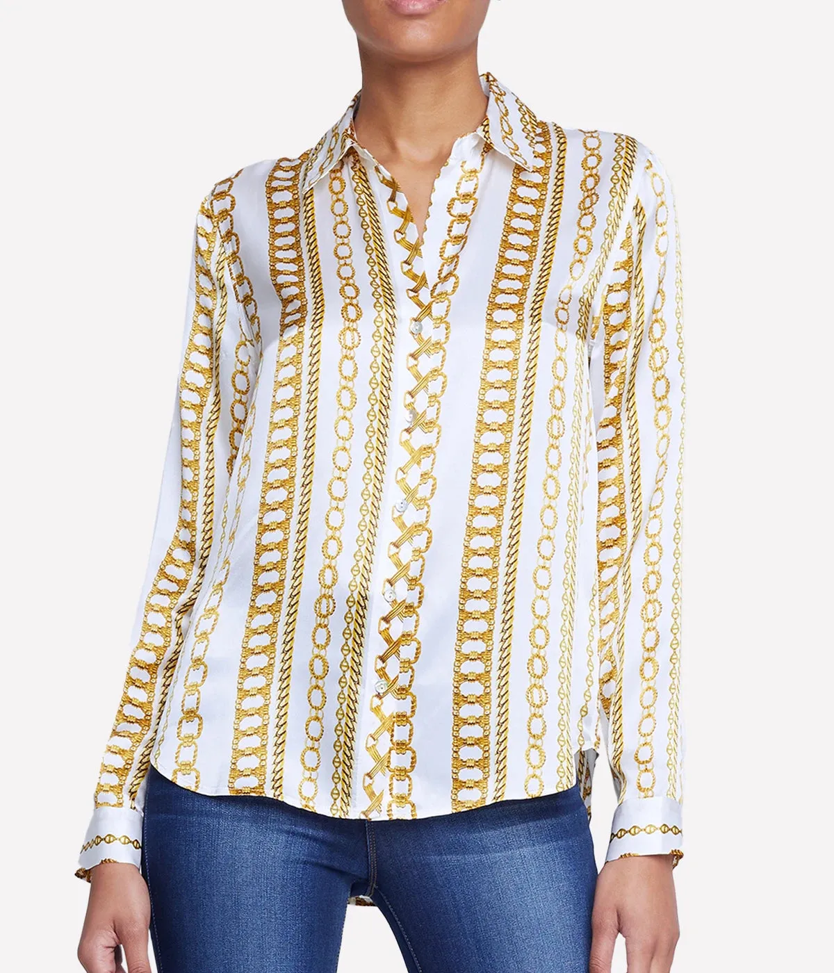 Tyler Long Sleeve Shirt in White Multi Stripe Chain