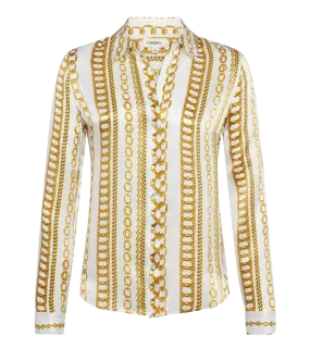 Tyler Long Sleeve Shirt in White Multi Stripe Chain