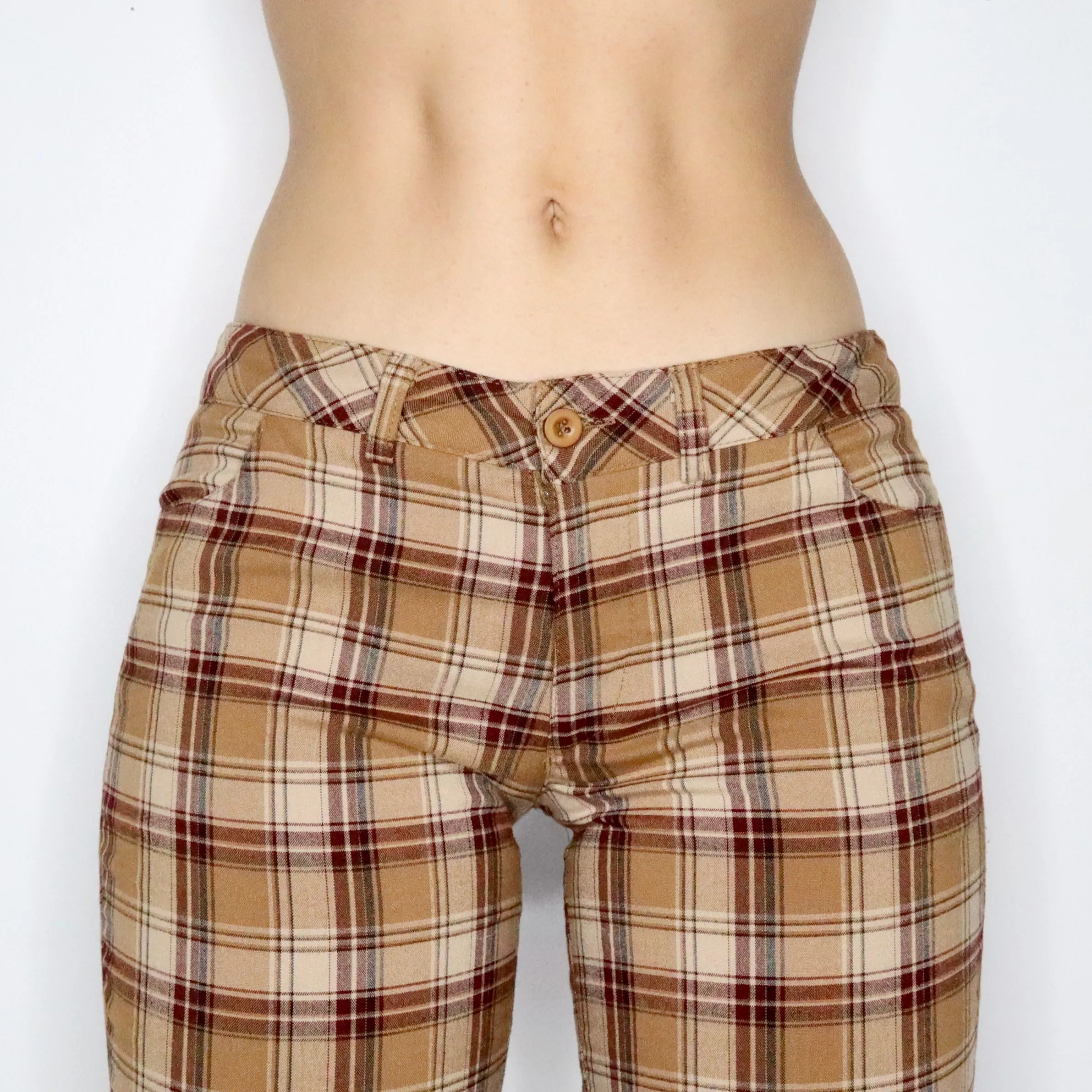 Vintage 90s Brown Plaid Flare Pants (Small)