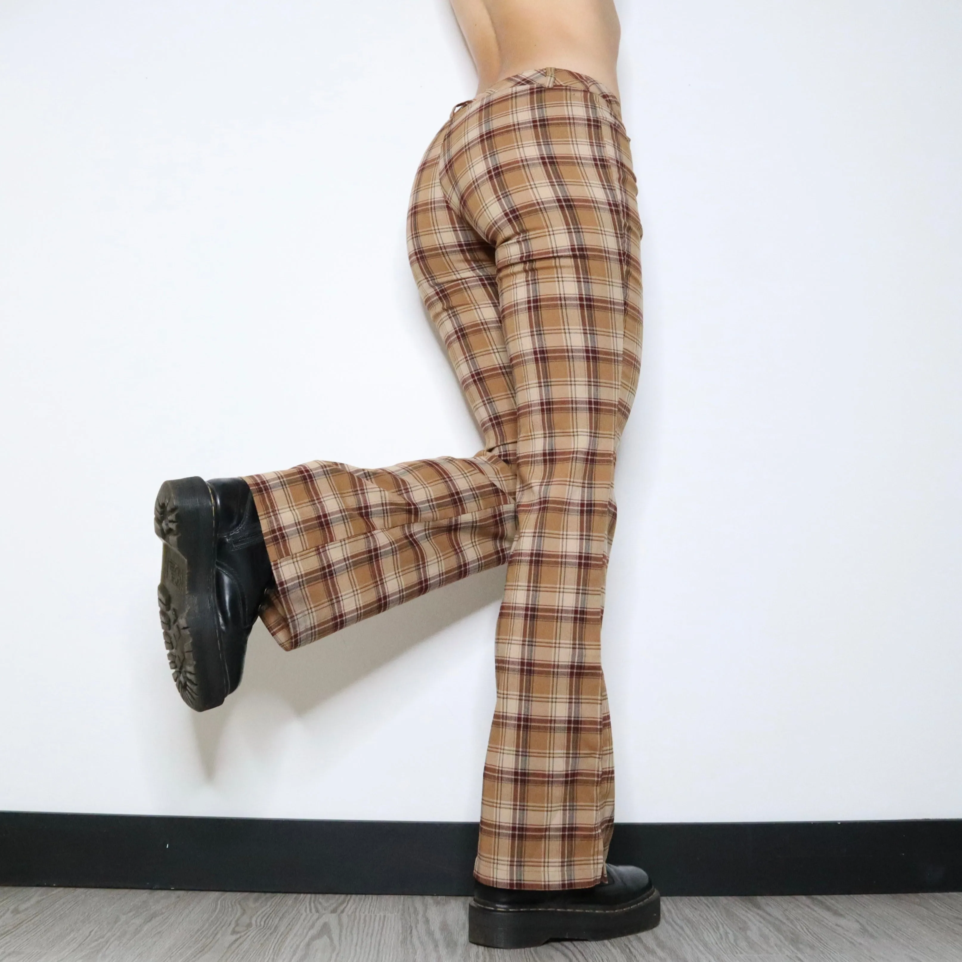 Vintage 90s Brown Plaid Flare Pants (Small)
