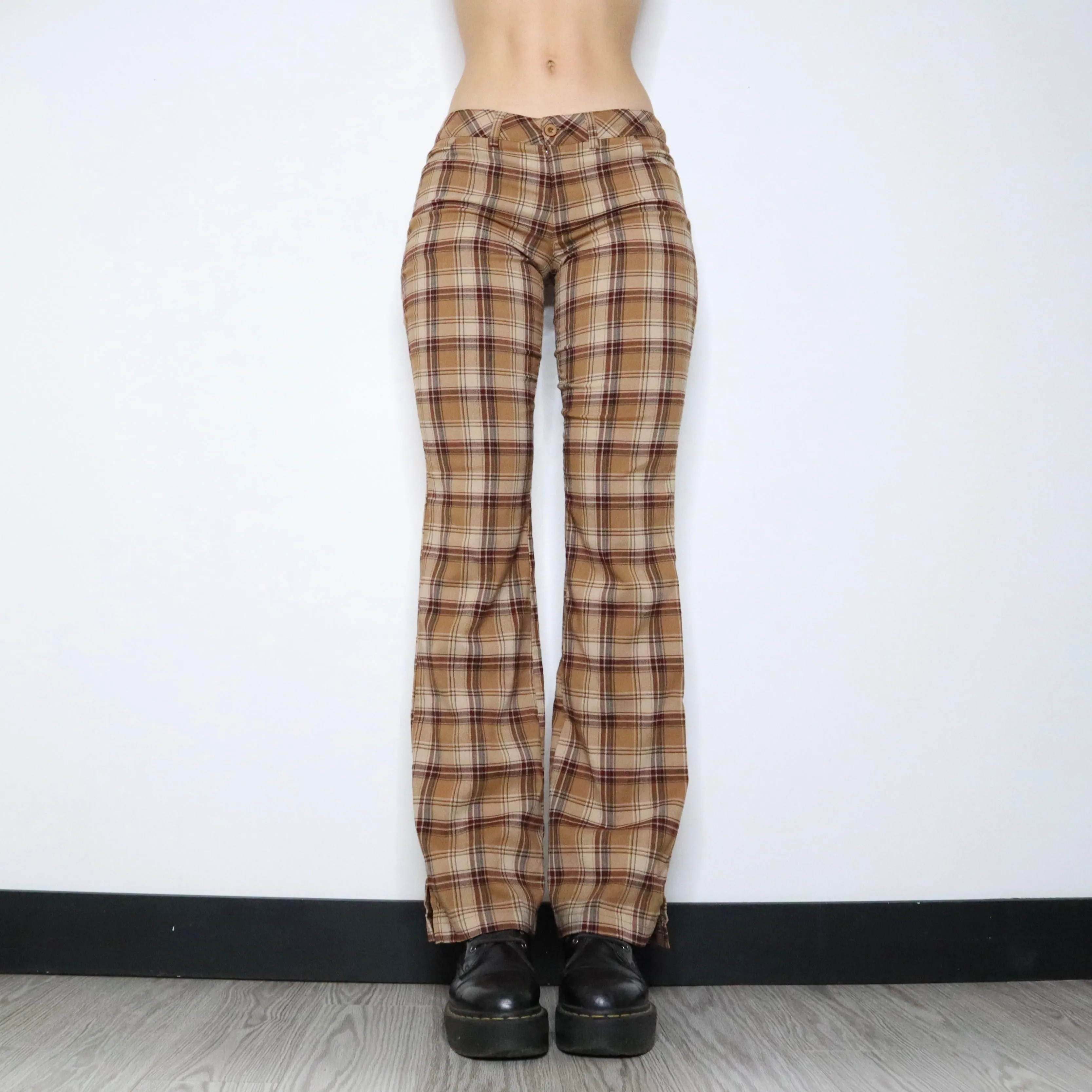 Vintage 90s Brown Plaid Flare Pants (Small)