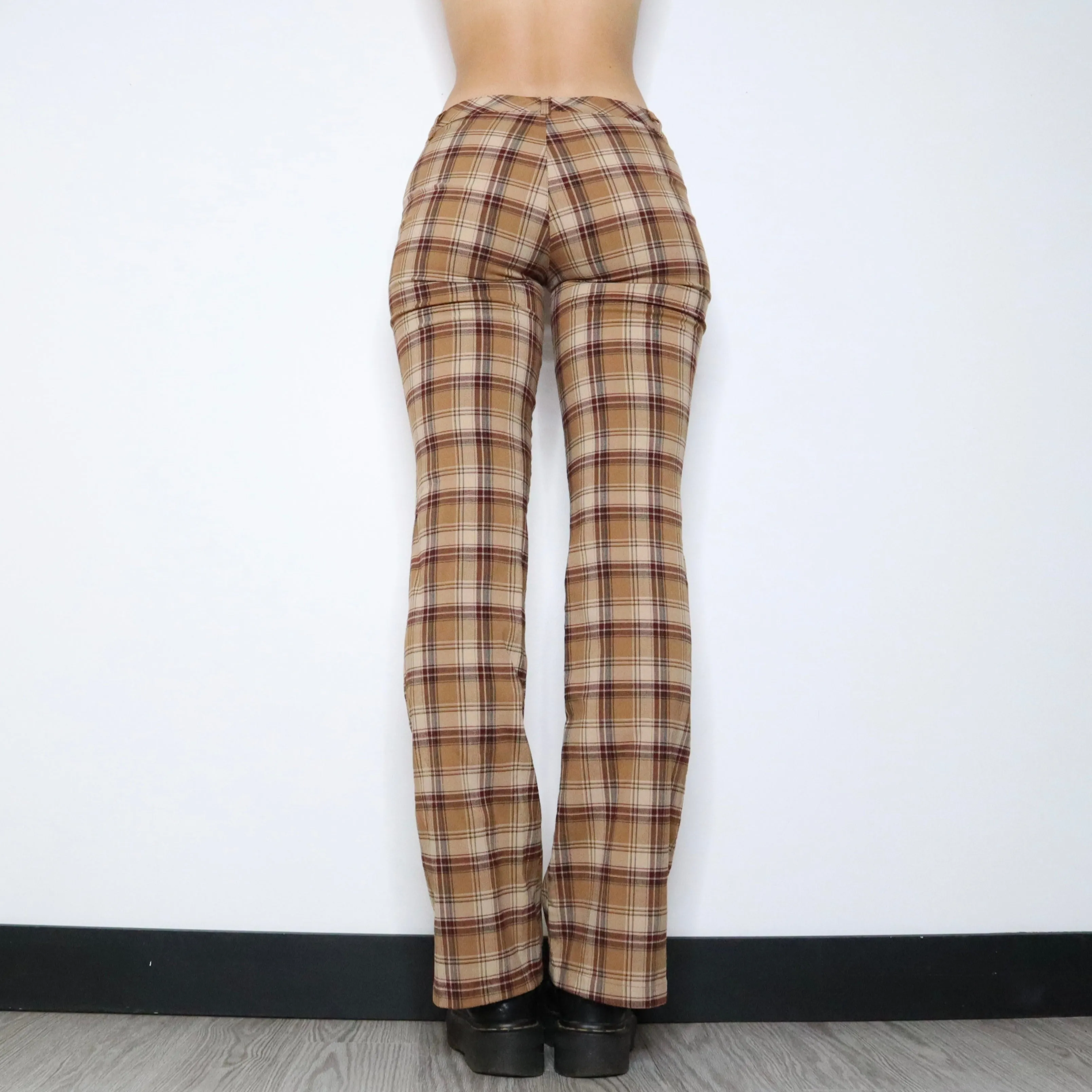 Vintage 90s Brown Plaid Flare Pants (Small)