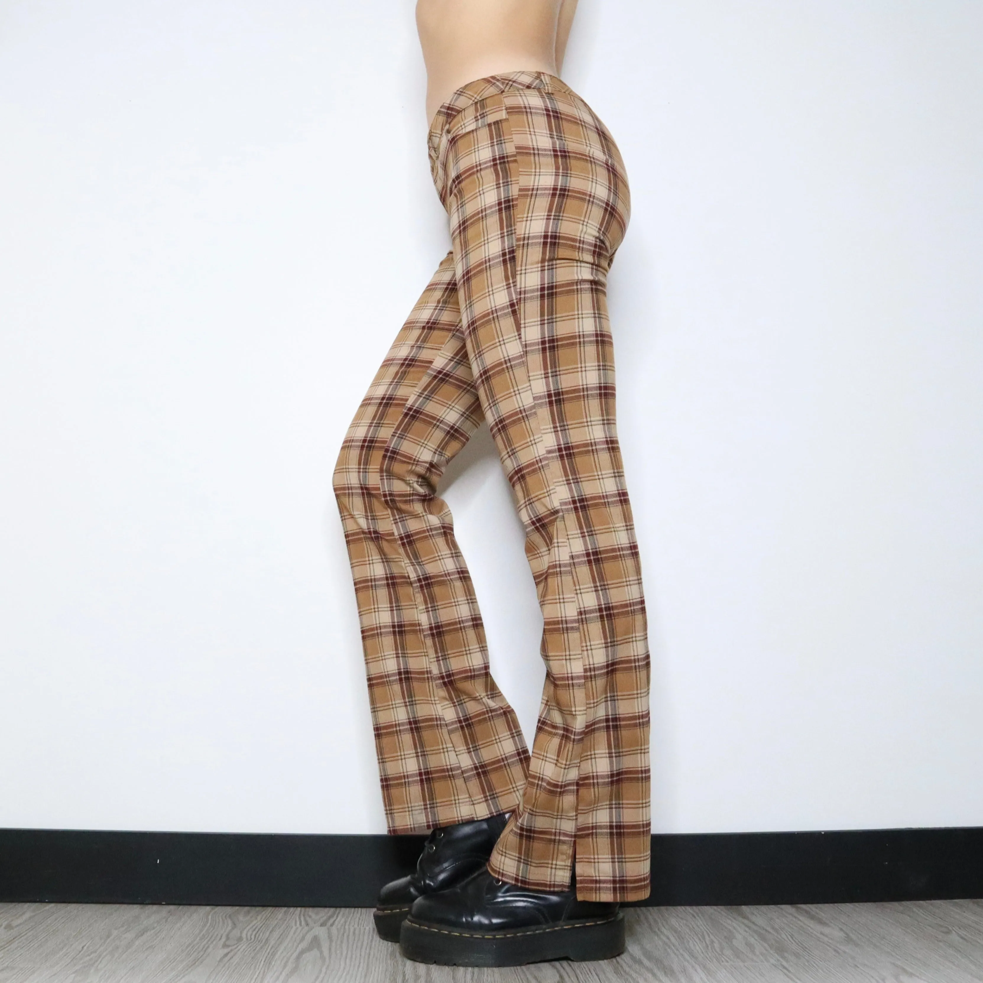 Vintage 90s Brown Plaid Flare Pants (Small)