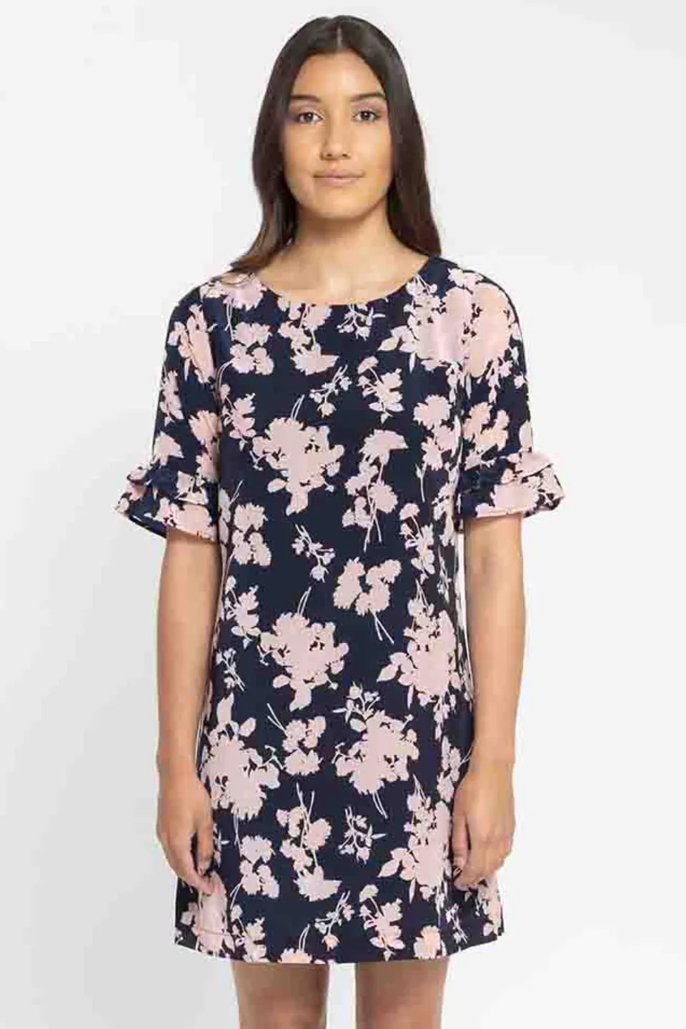 Wanderer Navy Pink Shadow Mini SS Shift Dress