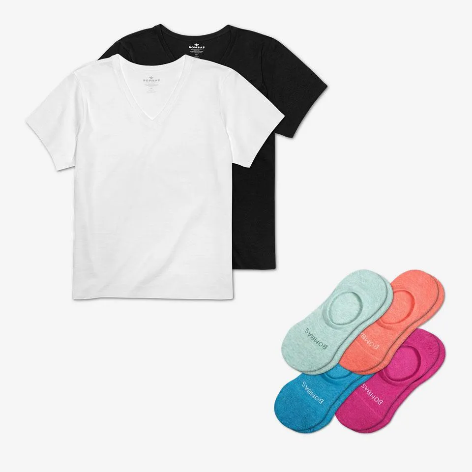 Women's V-Neck T-Shirt & No Show Sock 6-Pack