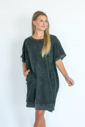 Wouldn't Miss It Black Mineral Wash T-Shirt Dress