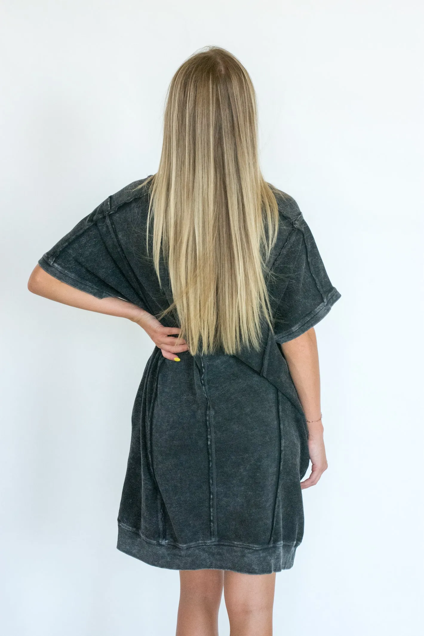 Wouldn't Miss It Black Mineral Wash T-Shirt Dress