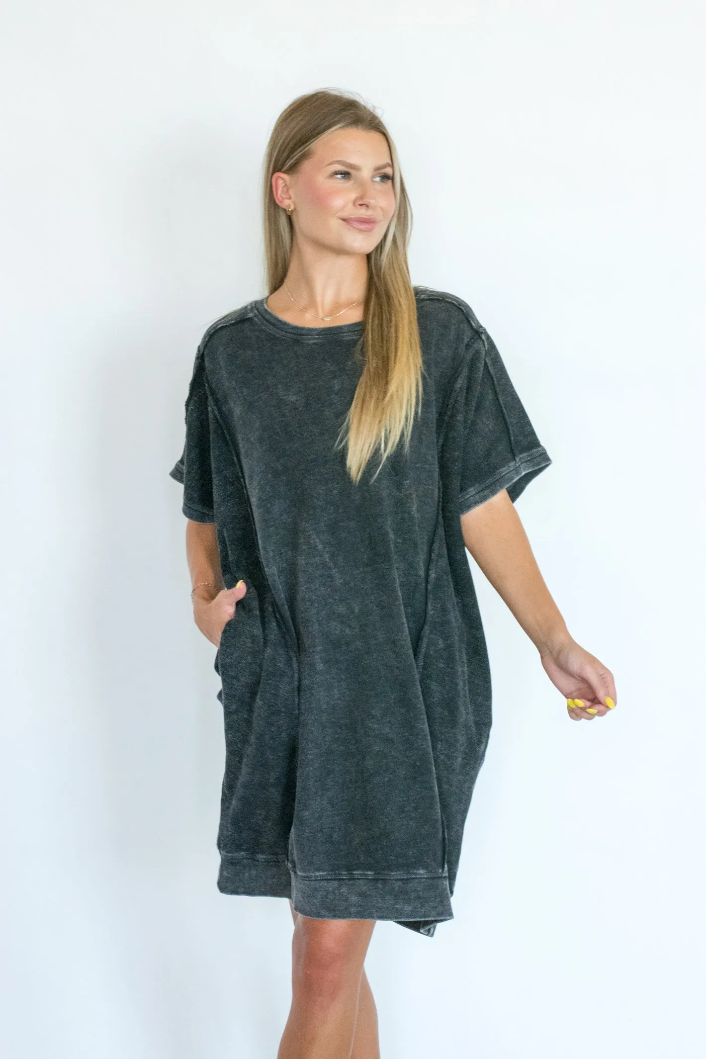 Wouldn't Miss It Black Mineral Wash T-Shirt Dress
